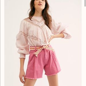 Free people Pink frayed wide leg shorts